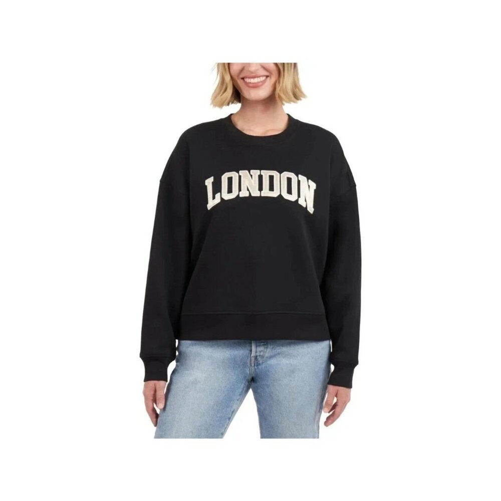 NWT Elle Sport Women's M Black London Sweatshirt Embroidered Logo  B1581